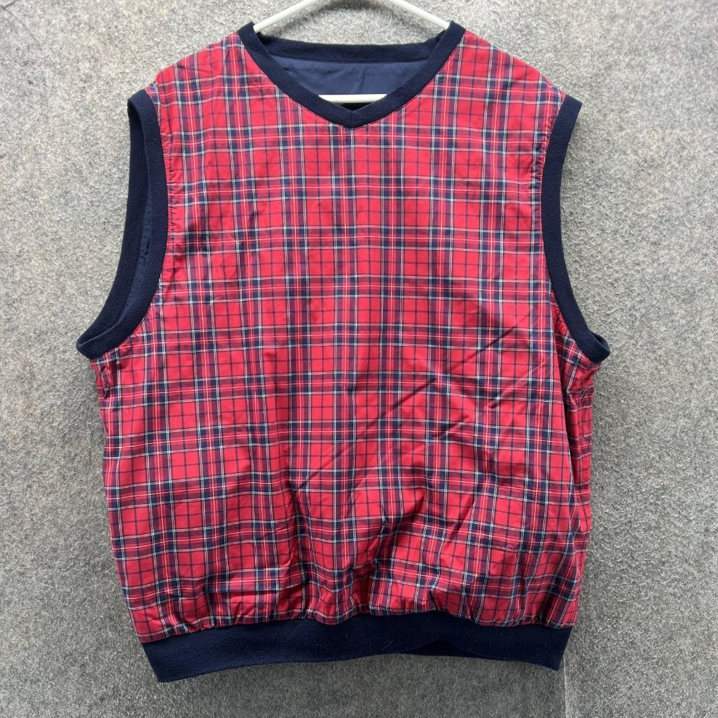 Polo Golf Ralph Lauren Vest Mens Large Blue Plaid Reversible Golf Windbreaker